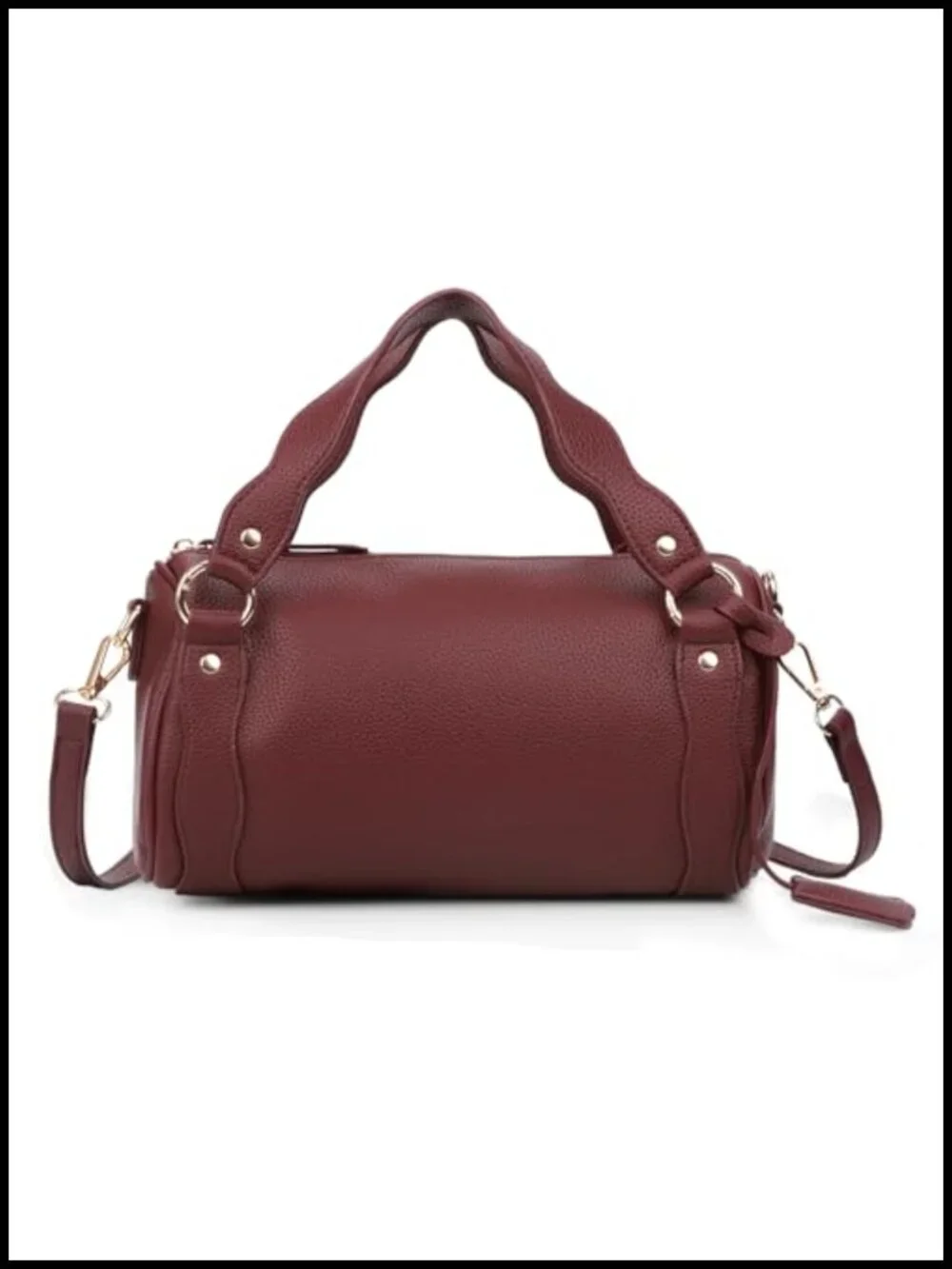PU Leather Boston Crossbody Bag Top Handle Satchel Adjustable Strap Barrel Purse